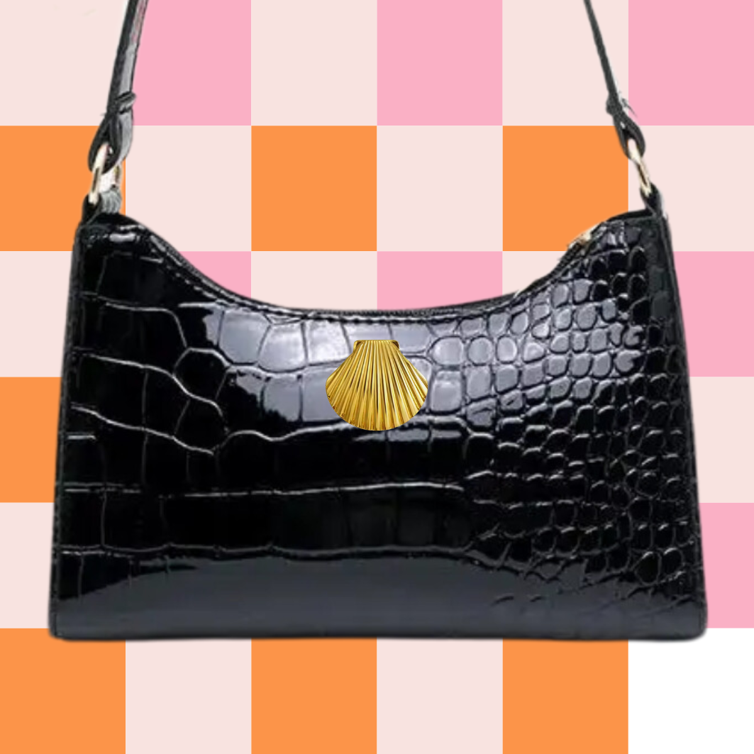 Mermaid Beach Shell Shoulder Bag - Black + Gold