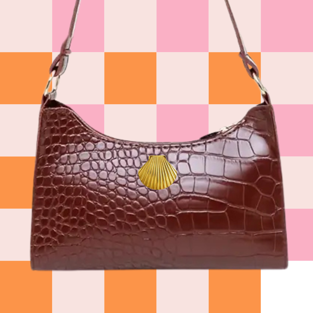 Mermaid Beach Shell Shoulder Bag - Mahoganey Brown + Gold