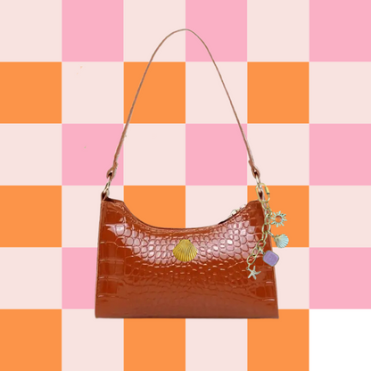 Mermaid Beach Shell Trinket Bag - Honey Brown + Gold