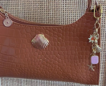 Mermaid Beach Shell Trinket Bag - Honey Brown + Gold