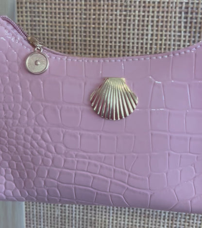 Mermaid Beach Shell Shoulder Bag - Pink + Gold